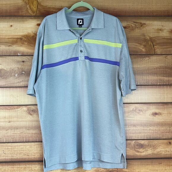 Foot Joy Polo Shirt Mens XL Gray Striped Performance Golf‎ FJ - Picture 1 of 5